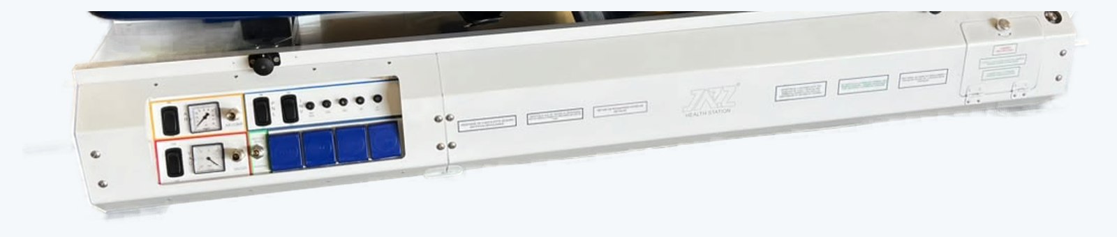 Trilho e base do sistema Jazz Health Station, com painel de gases e energia