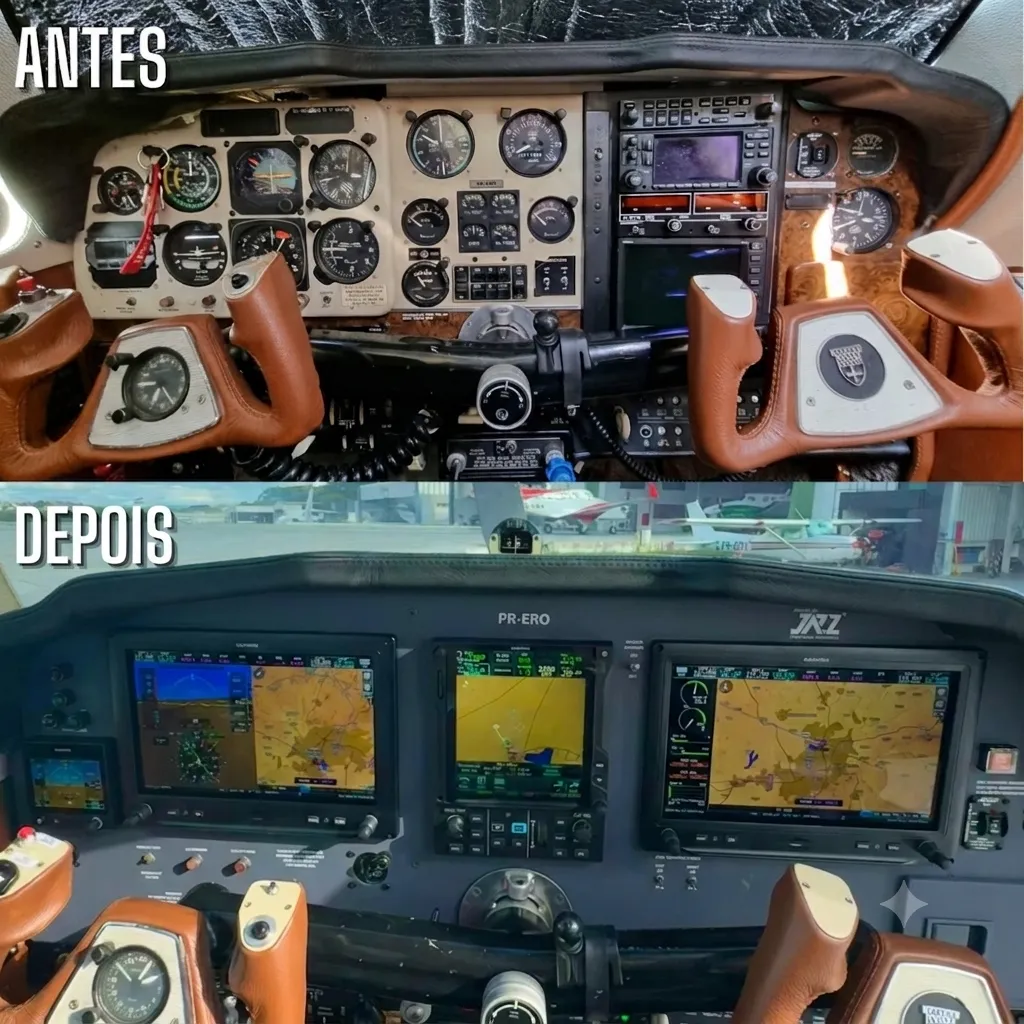 Antes e depois de retrofit — Bonanza A36